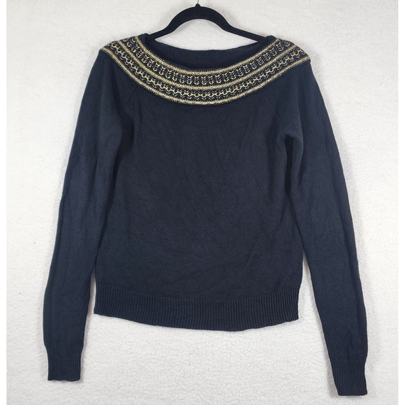 Lauren Ralph Lauren Sweaters - Lauren Ralph Lauren Sweater Sz L Black Silk Cashmere Blend Metallic Gold Trim